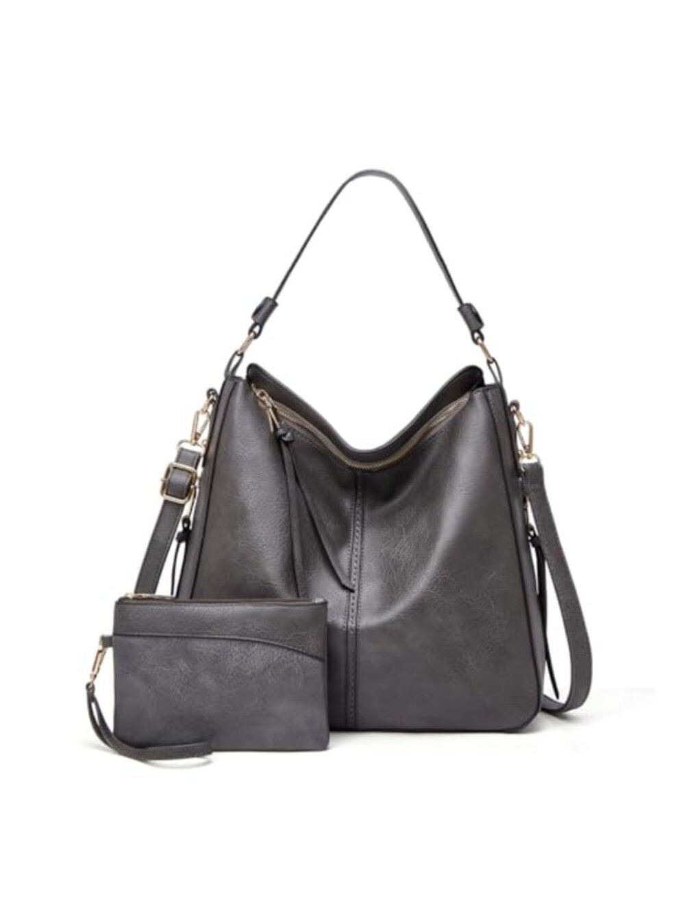 Large Faux Leather Hobo Crossbody Bag with Multi Pockets, Adjustable Strap,